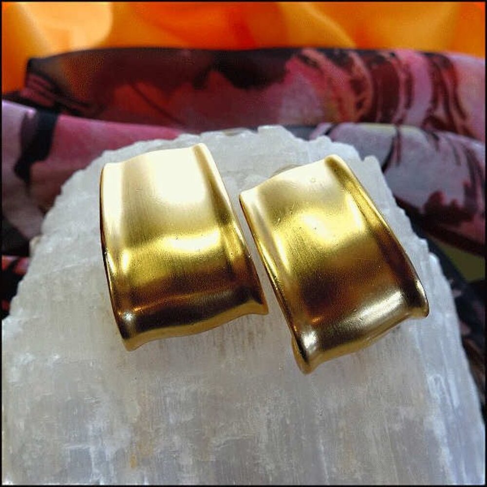 1980s Anne Klein Designer Signed Satin Gold Hoop Vintage Earrings  15590